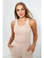 Set 3 v 1 mikina + top + kalhoty světle béžová