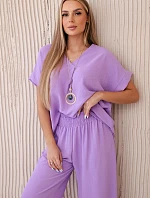 Súprava s náhrdelníkom blúzka + nohavice svetlo fialová