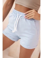 Dámske bavlnené šortky s gumou a pásom modré