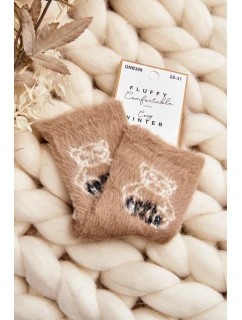 Futrzane Skarpety Dziecięce Z Misiem Beżowe
