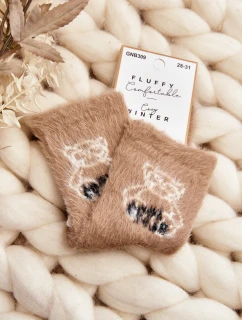 Futrzane Skarpety Dziecięce Z Misiem Beżowe