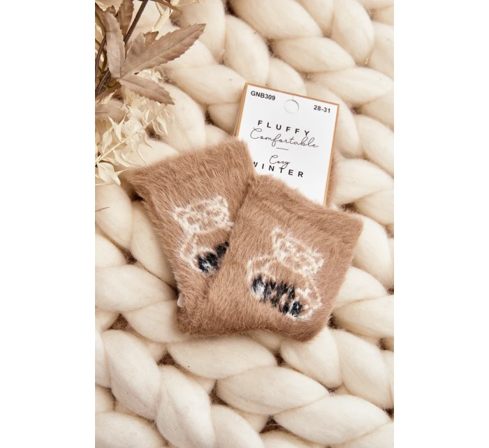 Futrzane Skarpety Dziecięce Z Misiem Beżowe