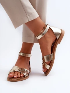 model 21655575 Ploché Dámské Kožené Sandály Zlaté - Zazoo