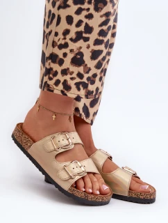 Klapki Damskie Z Klamrami Złote Fronila