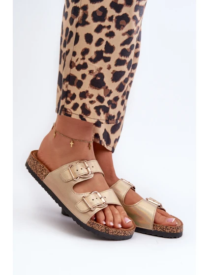 Klapki Damskie Z Klamrami Złote Fronila