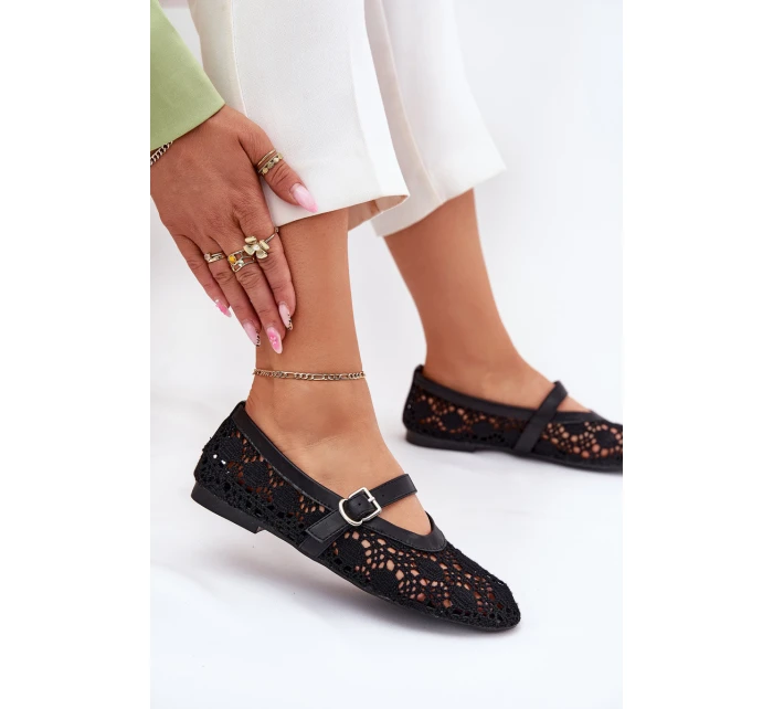 Ażurowe Baleriny Z Paskiem Czarne Orphali Ażurowe Baleriny Z Paskiem Czarne Orphali