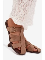 Dámské nazouváky na ploché podrážce s pásky a zlatou sponou Bežové Elzora