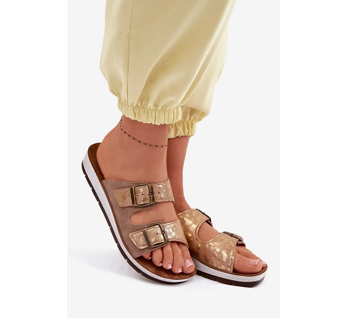 Dámské pantofle Béžové s přezkami model 22094896 - Inblu