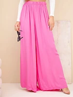 Dámske široké nohavice z viskózy s elastickým pásom ružovej farby