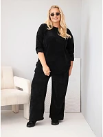 Dámský komplet Plus Size z viskózy manšestr s širokými kalhotami a mikinou černý Dámský komplet Plus Size z viskózy manšestr s širokými kalhotami a mikinou černý