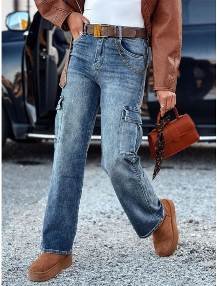 Dámske džínsové nohavice URBANNOW s opaskom v modrej farbe FashionStreet UY2250