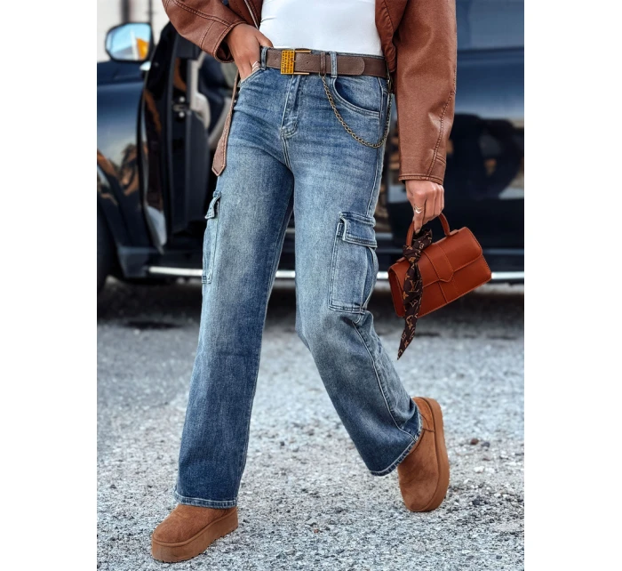 Dámske džínsové nohavice URBANNOW s opaskom v modrej farbe FashionStreet UY2250