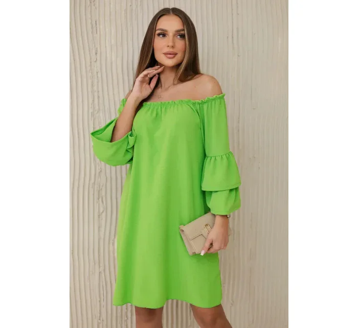 Španělské šaty s volánky na rukávu jasně zelená Španělské šaty s volánky na rukávu jasně zelená