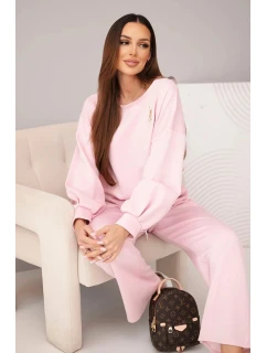 Dámský komplet máslová mikina s broží a kalhoty s model 21949312 nohavicí tmavě pudrově růžová - K-Fashion
