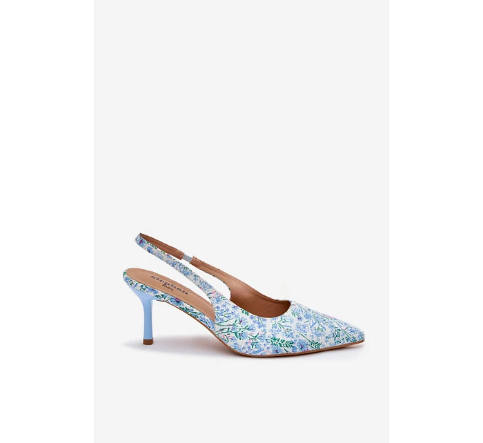 Ozdobené dámské sandály na jehlovém podpatku s květinovým vzorem modré Olivelle