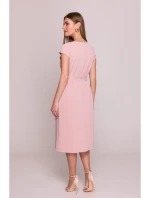 S411 Šaty bez rukávov s volánovým výstrihom - púdrové S411 Šaty bez rukávov s volánovým výstrihom - púdrové