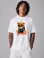 Pánske oversize tričko s potlačou medvedíka biele FashionStreet NX1012R