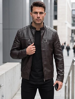 Pánska kožená zateplená bunda so stojáčikom, hnedá, FashionStreet TX5138