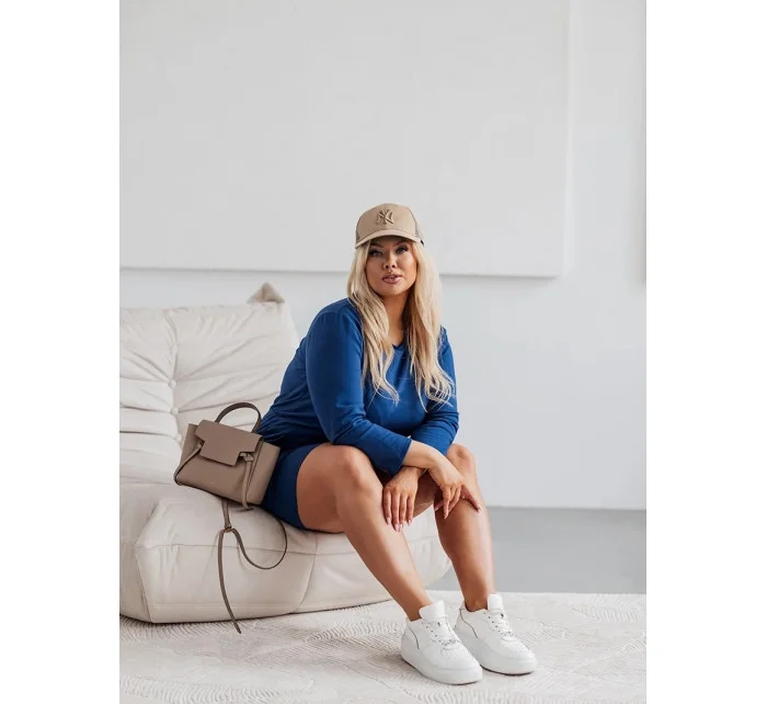 Dámske tmavomodré bavlnené šaty so šnúrkou (719)