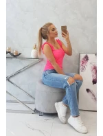 Blúzka s volánikmi bez ramienok ružová neónová