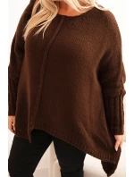 Dámský svetr Plus Size z model 21297042 s volným střihem a rukávem 3/4 hnědý - K-Fashion