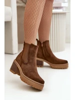 Botki Damskie Ocieplane Na Słupku Eko Zamszowe Brązowe Irissinae Botki Damskie Ocieplane Na Słupku Eko Zamszowe Brązowe Irissinae