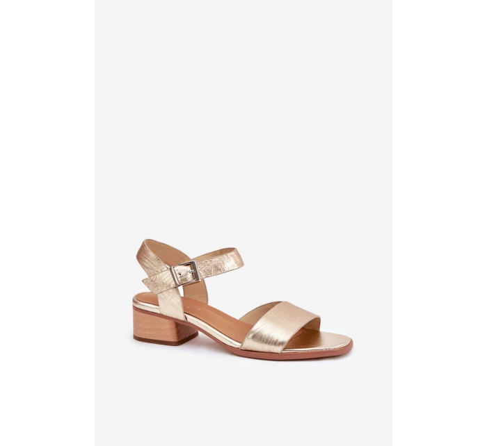 Kožené Dámské Sandály Na Podpatku model 21694741 Zlaté - Maciejka