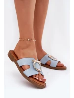 Dámské sandály na plochém podpatku s ozdobou model 21697150 Modré - VINCEZA