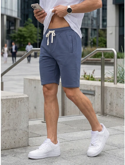 Pánske teplákové šortky so šnúrkou, modré, FashionStreet SX2623 Pánske teplákové šortky so šnúrkou, modré, FashionStreet SX2623