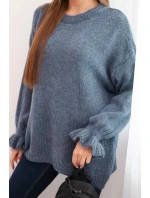 Dámsky džínsový sveter z mohéru a vlny voľného strihu Dámsky džínsový sveter z mohéru a vlny voľného strihu