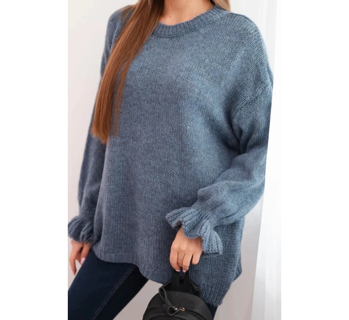 Dámsky džínsový sveter z mohéru a vlny voľného strihu Dámsky džínsový sveter z mohéru a vlny voľného strihu