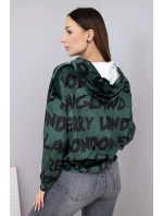 Dámska oversize mikina s kapucňou s potlačou tmavozelená