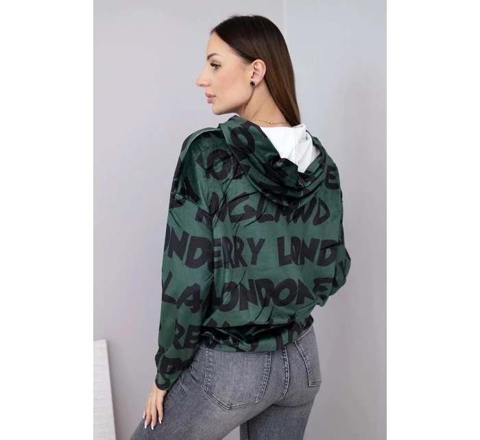 Dámska oversize mikina s kapucňou s potlačou tmavozelená