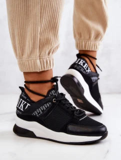 Sportowe Buty Sneakersy Na Koturnie Czarne Lorey