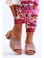 Zamszowe Klapki Na Obcasie S.Barski KV-612-2 Beżowe