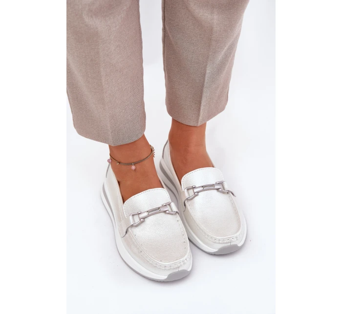 Skórzane Mokasyny Damskie S.Barski GR51-598 Perłowe