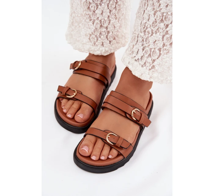 Dámské platformové nazouváky s pásky a zlatými sponami Camel Rirea