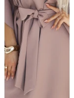 287-37 SOFIA Motýlie šaty so zaväzovaním v páse - MOCHA MOUSSE