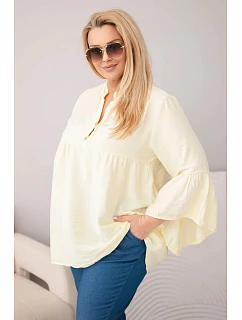 Dámská viskózová halenka Plus Size s model 22043142 rukávem a výstřihem do V žlutá - K-Fashion