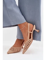 Dámské Pletené Sandály na Podpatku Béžové Selinae