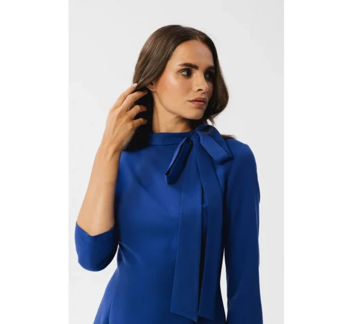 S346 Šaty s viazaným výstrihom - kráľovská modrá S346 Šaty s viazaným výstrihom - kráľovská modrá