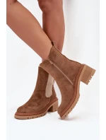 Dámske členkové topánky Zoralia na klinčeku - tmavo béžové