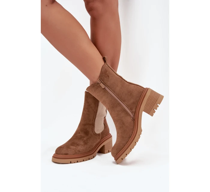 Dámske členkové topánky Zoralia na klinčeku - tmavo béžové