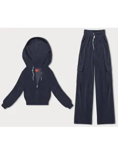 Tmavomodrý dámsky komplet - mikina a nohavice typu cargo (AMG-322A)