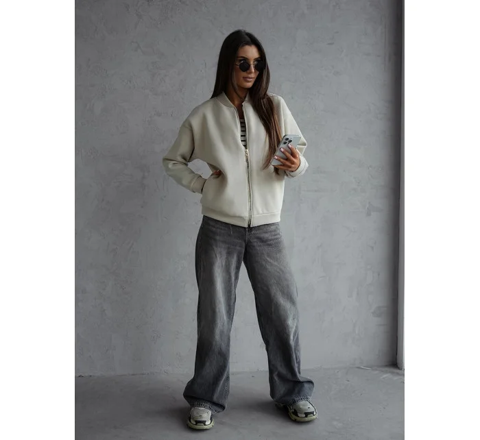 Béžová dámská zateplená mikina typu bomber model 20905710 - Moon Béžová dámská zateplená mikina typu bomber model 20905710 - Moon