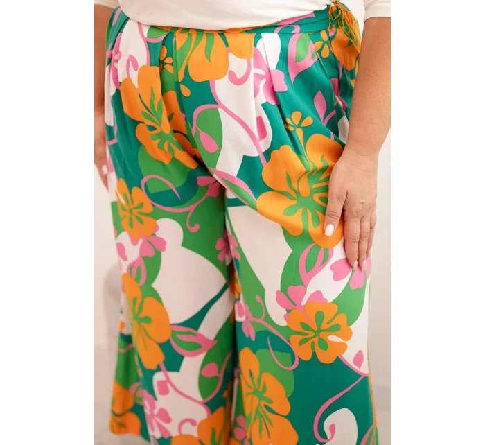 Dámske plus veľkosť viskózové nohavice s kvetinovým vzorom Orange