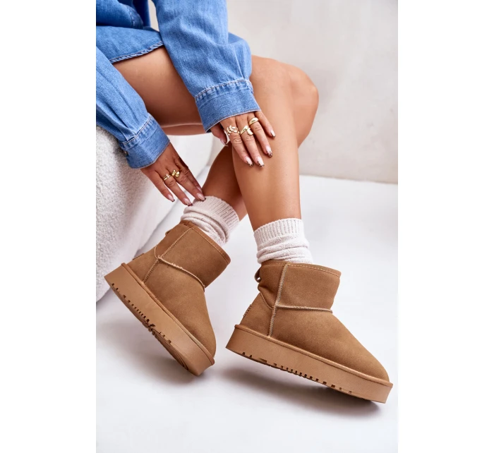 Skórzane Zamszowe Śniegowce Na Platformie Za Kostkę Camel Rianaella Skórzane Zamszowe Śniegowce Na Platformie Za Kostkę Camel Rianaella