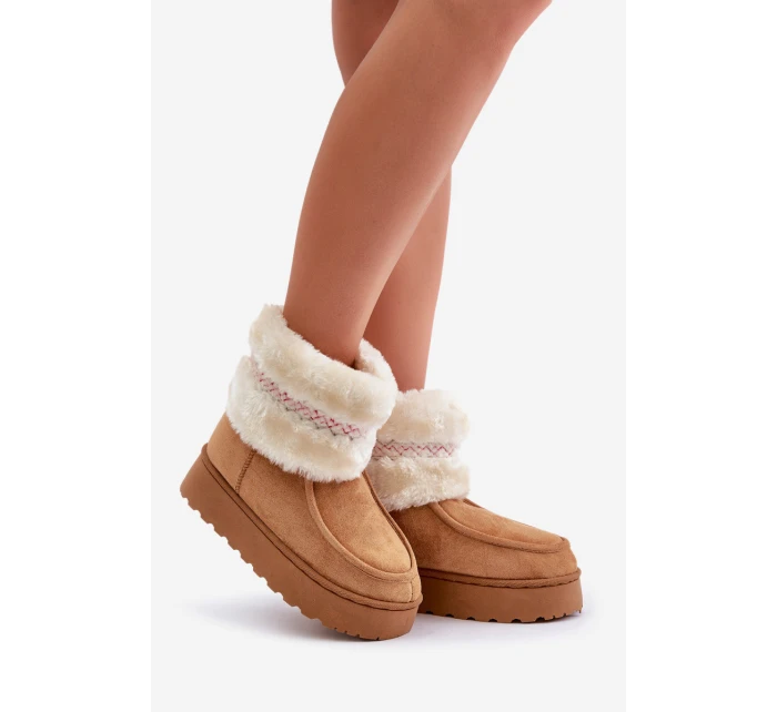 Śniegowce Damskie Na Platformie Z Futerkiem I Wzorem Camel Deepanti