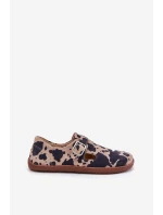 Zamszowe Półbuty Barefoot Damskie Z Klamrą Łaty Zazoo N1261 Brązowo-Beżowe