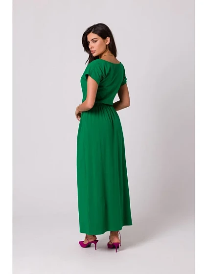 model 18407315 Maxi šaty s elastickým pasem zelené - BeWear model 18407315 Maxi šaty s elastickým pasem zelené - BeWear